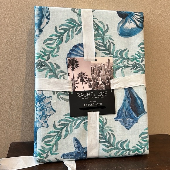 Rachel Zoe Tablecloth 60”x84” New Blue Seashells Starfish - Picture 2 of 3